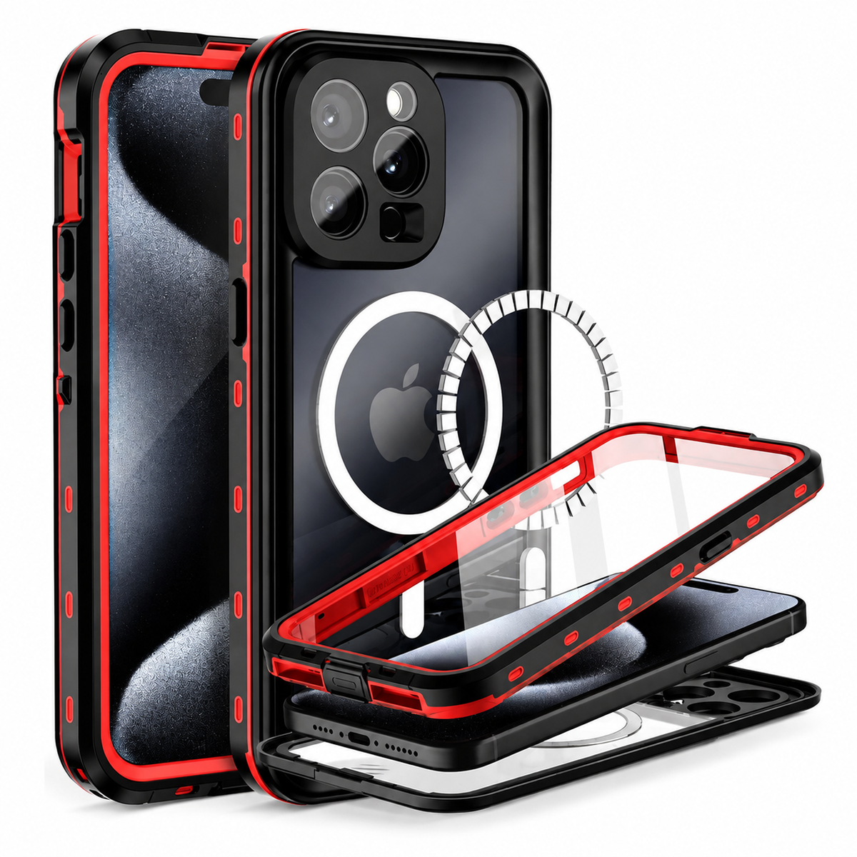 Premium iPhone Case MagSafe Compatible Waterproof IP68 Shockproof Protective Cover Full Body Sealed Camera Lens Protection Dustproof Rugged Design