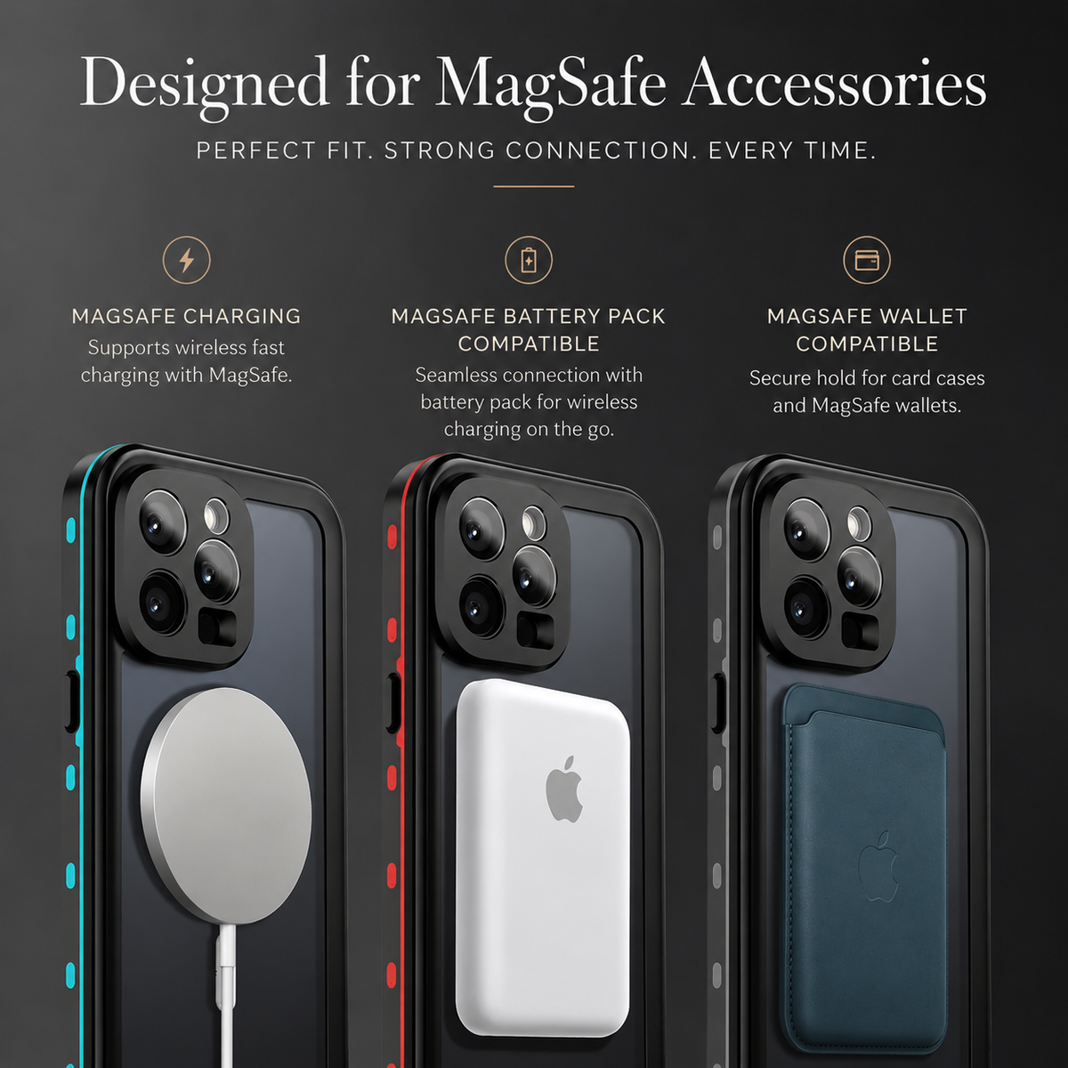 Premium iPhone Case MagSafe Compatible Waterproof IP68 Shockproof Protective Cover Full Body Sealed Camera Lens Protection Dustproof Rugged Design