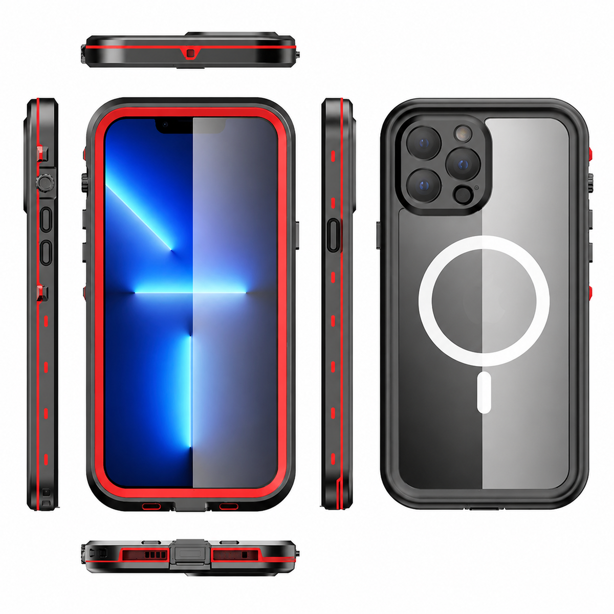 Premium iPhone Case MagSafe Compatible Waterproof IP68 Shockproof Protective Cover Full Body Sealed Camera Lens Protection Transparent Rugged Design
