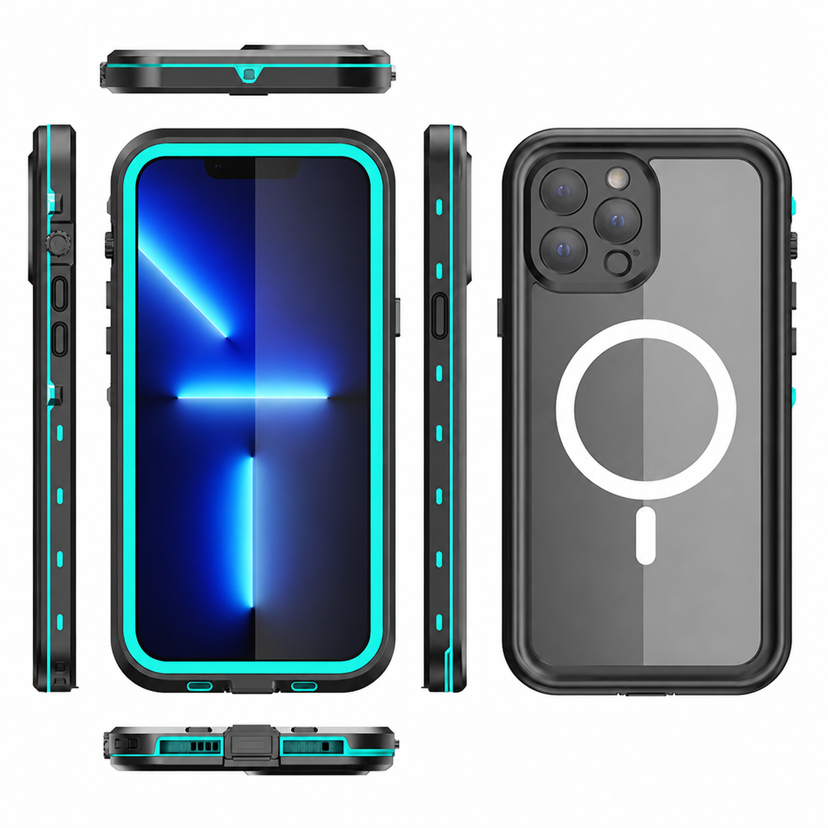 Premium iPhone Case MagSafe Compatible Waterproof IP68 Shockproof Protective Cover Full Body Sealed Camera Lens Protection Transparent Rugged Design