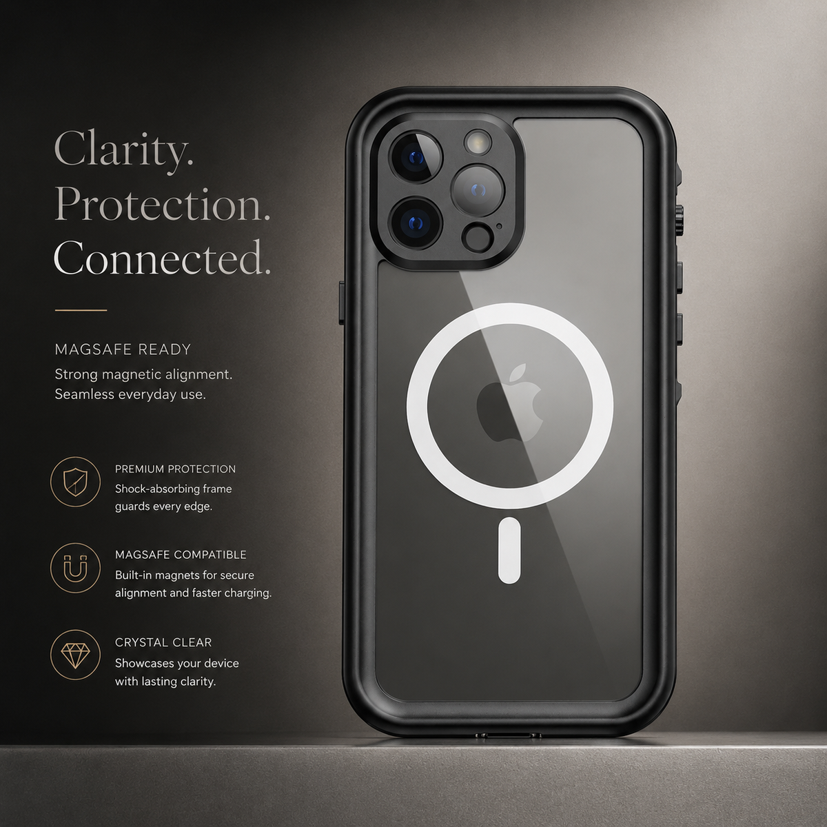 Premium iPhone Case MagSafe Compatible Waterproof IP68 Shockproof Protective Cover Full Body Sealed Camera Lens Protection Transparent Rugged Design