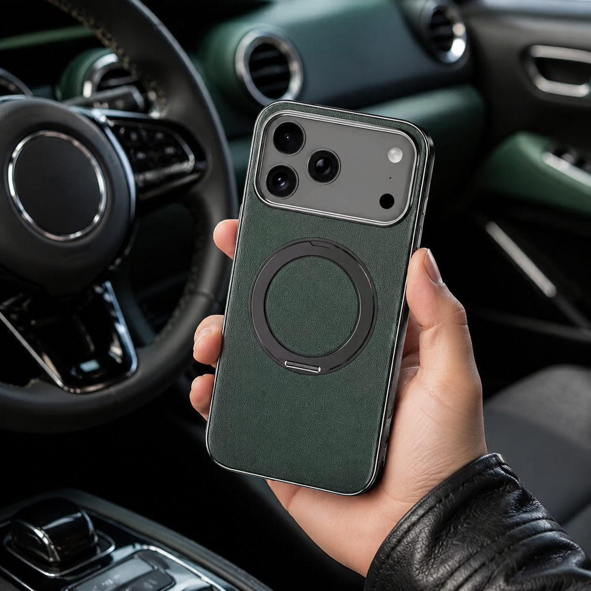 Premium iPhone Case MagSafe Cowhide Leather Magnetic Ring Holder Shockproof Protective Cover Camera Lens Protection PC TPU Anti Scratch Slim Grip