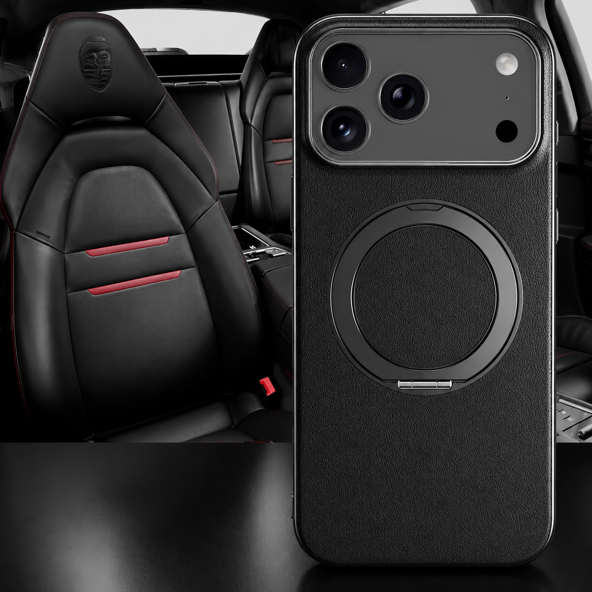 Premium iPhone Case MagSafe Cowhide Leather Magnetic Ring Holder Shockproof Protective Cover Camera Lens Protection PC TPU Anti Scratch Slim Grip