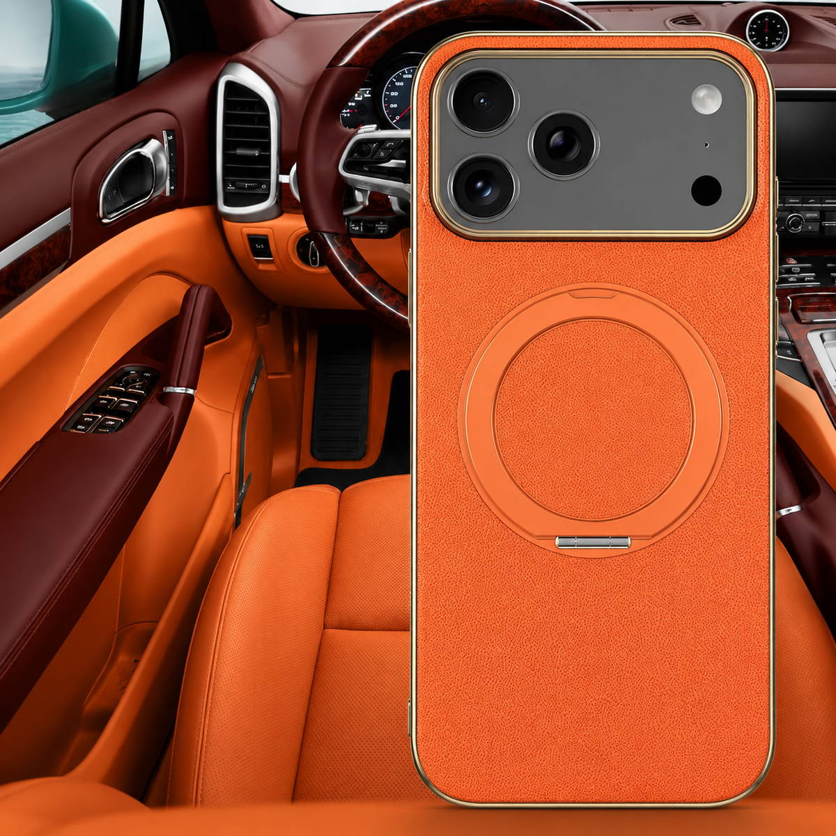 Premium iPhone Case MagSafe Cowhide Leather Magnetic Ring Holder Shockproof Protective Cover Camera Lens Protection PC TPU Anti Scratch Slim Grip