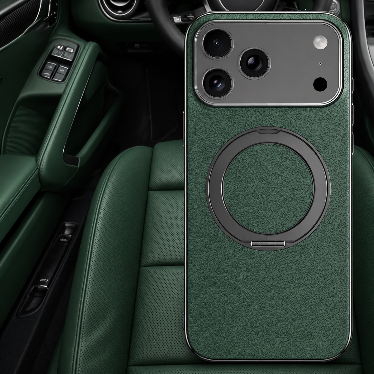 Premium iPhone Case MagSafe Cowhide Leather Magnetic Ring Holder Shockproof Protective Cover Camera Lens Protection PC TPU Anti Scratch Slim Grip