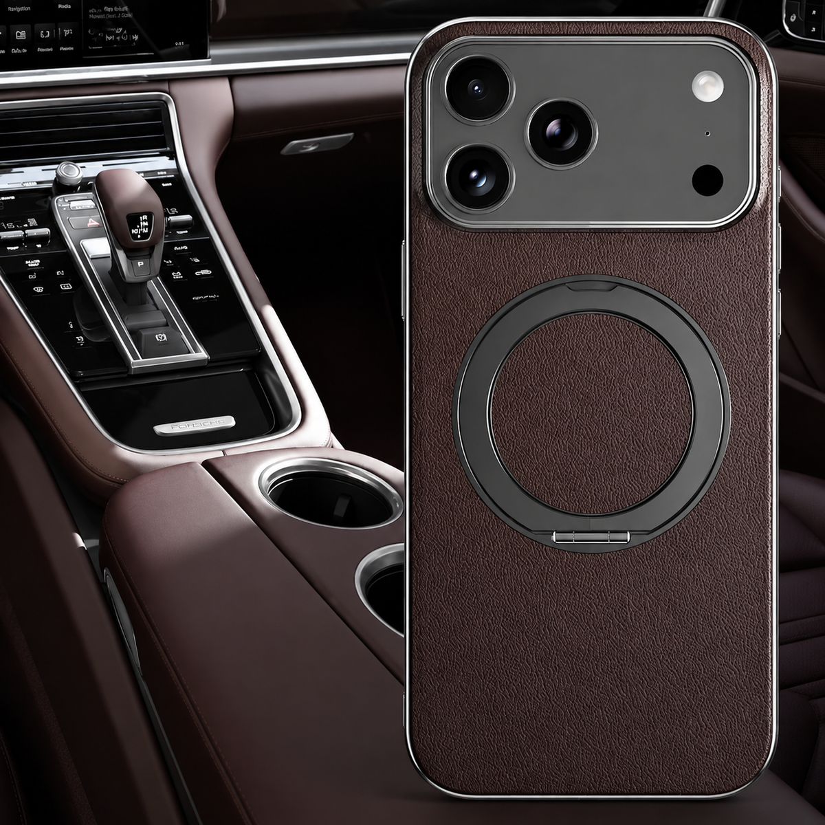 Premium iPhone Case MagSafe Cowhide Leather Magnetic Ring Holder Shockproof Protective Cover Camera Lens Protection PC TPU Anti Scratch Slim Grip
