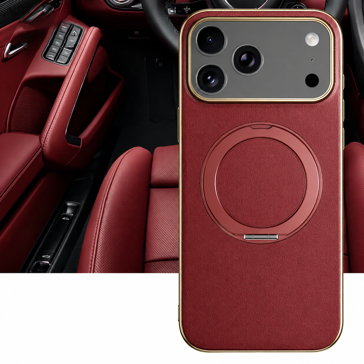 Premium iPhone Case MagSafe Cowhide Leather Magnetic Ring Holder Shockproof Protective Cover Camera Lens Protection PC TPU Anti Scratch Slim Grip