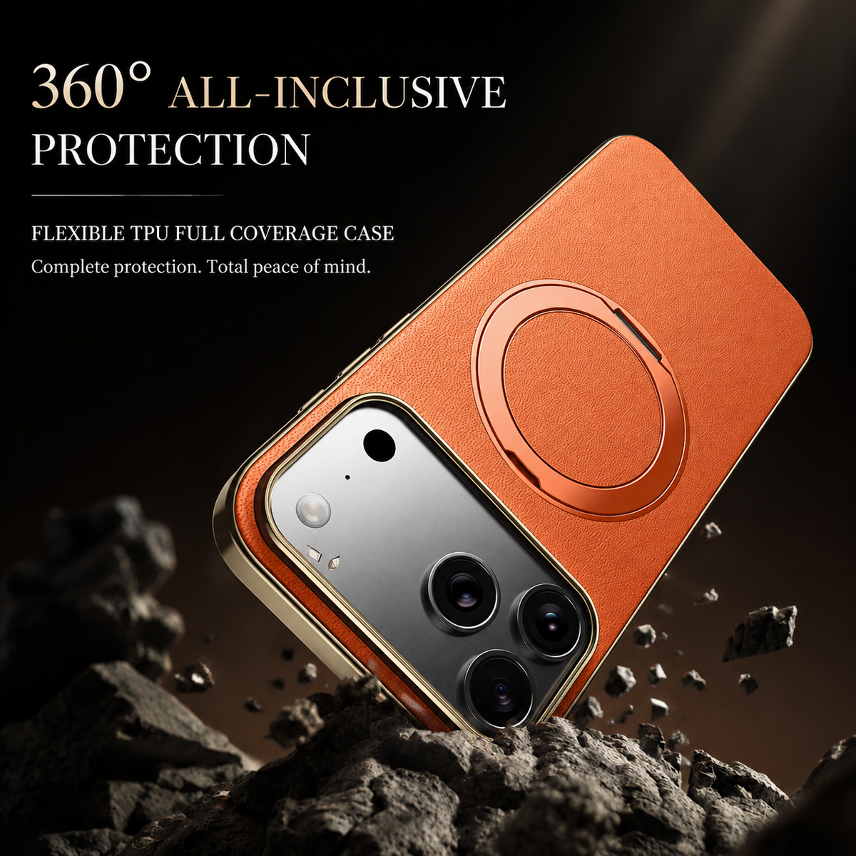 Premium iPhone Case MagSafe Cowhide Leather Magnetic Ring Holder Shockproof Protective Cover Camera Lens Protection PC TPU Anti Scratch Slim Grip