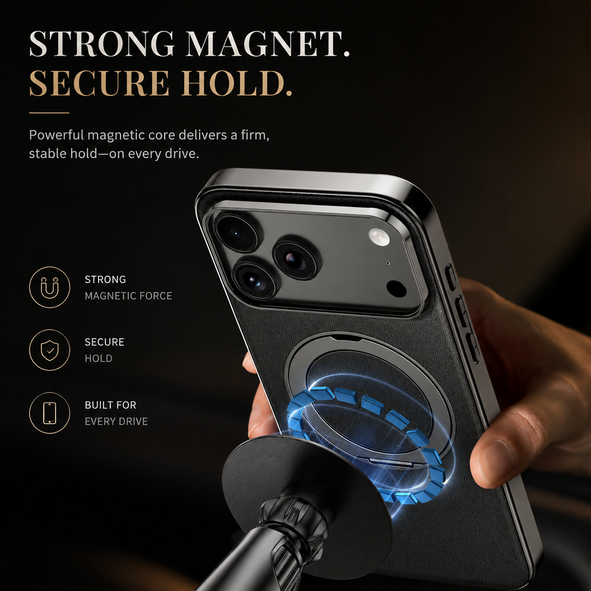 Premium iPhone Case MagSafe Cowhide Leather Magnetic Ring Holder Shockproof Protective Cover Camera Lens Protection PC TPU Anti Scratch Slim Grip