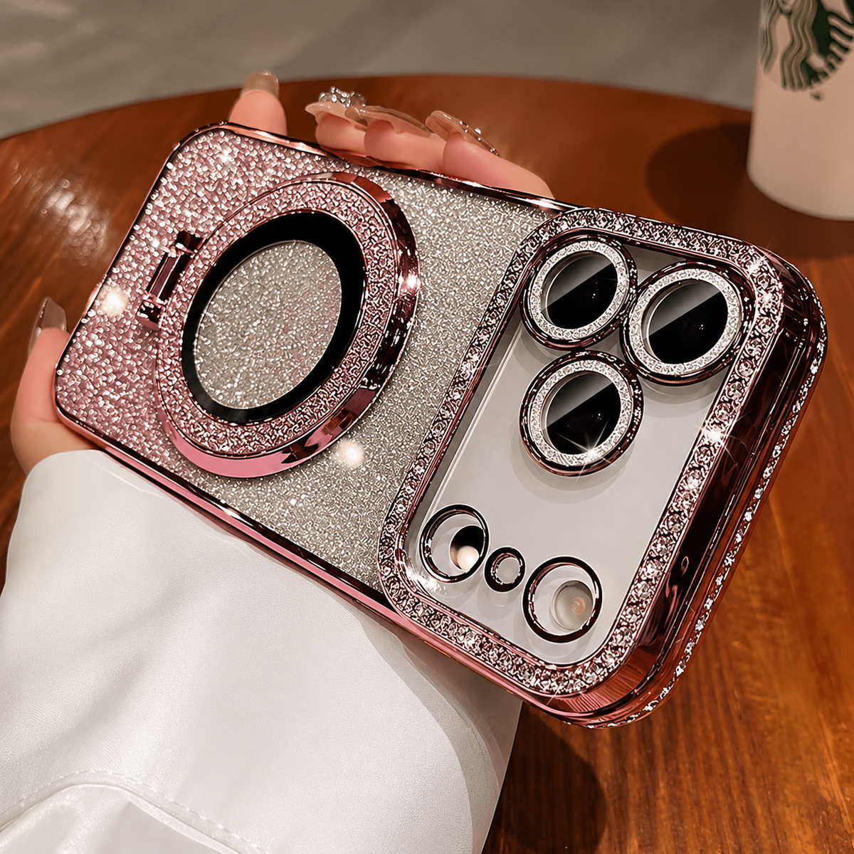 Premium iPhone Case MagSafe Diamond Glitter Clear Magnetic Stand Lens Protection Soft TPU Sparkling Shockproof Protective Cover for iPhone