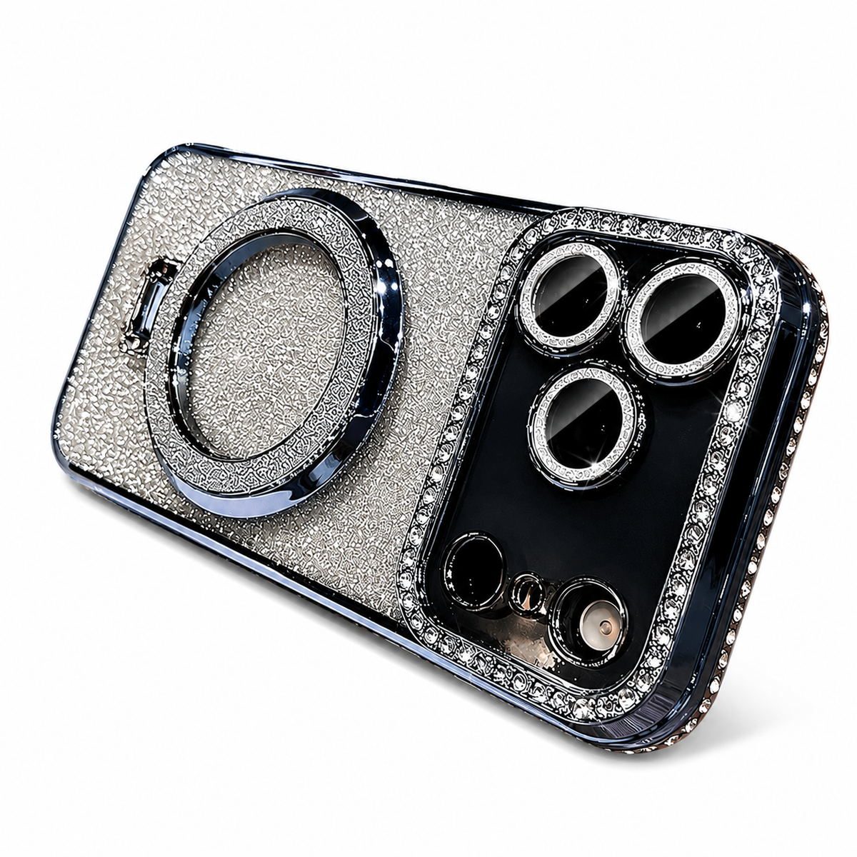 Premium iPhone Case MagSafe Diamond Glitter Clear Magnetic Stand Lens Protection Soft TPU Sparkling Shockproof Protective Cover for iPhone