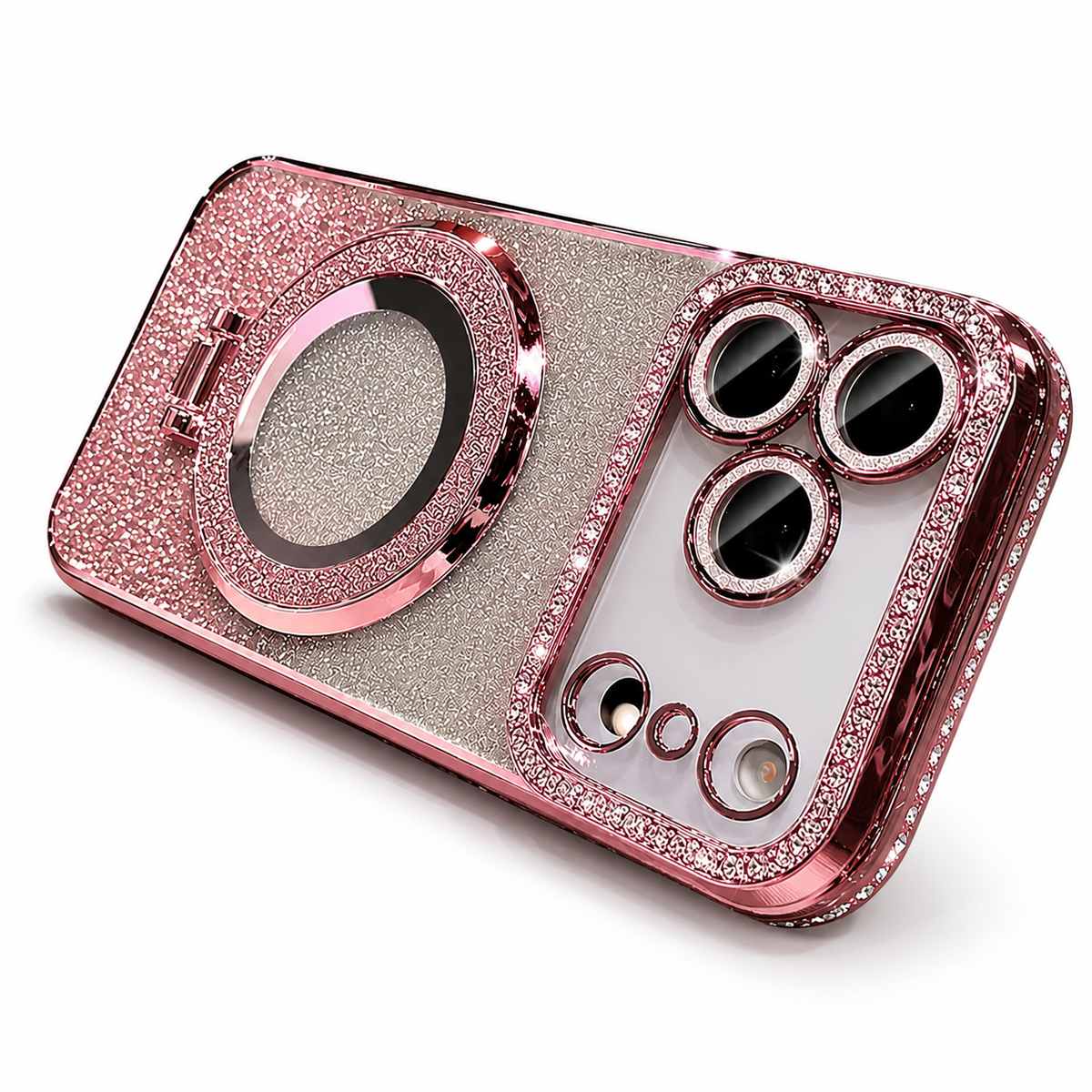 Premium iPhone Case MagSafe Diamond Glitter Clear Magnetic Stand Lens Protection Soft TPU Sparkling Shockproof Protective Cover for iPhone