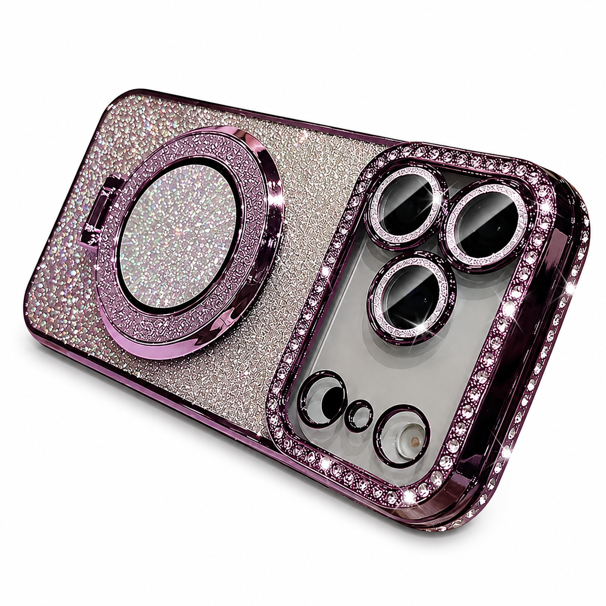 Premium iPhone Case MagSafe Diamond Glitter Clear Magnetic Stand Lens Protection Soft TPU Sparkling Shockproof Protective Cover for iPhone