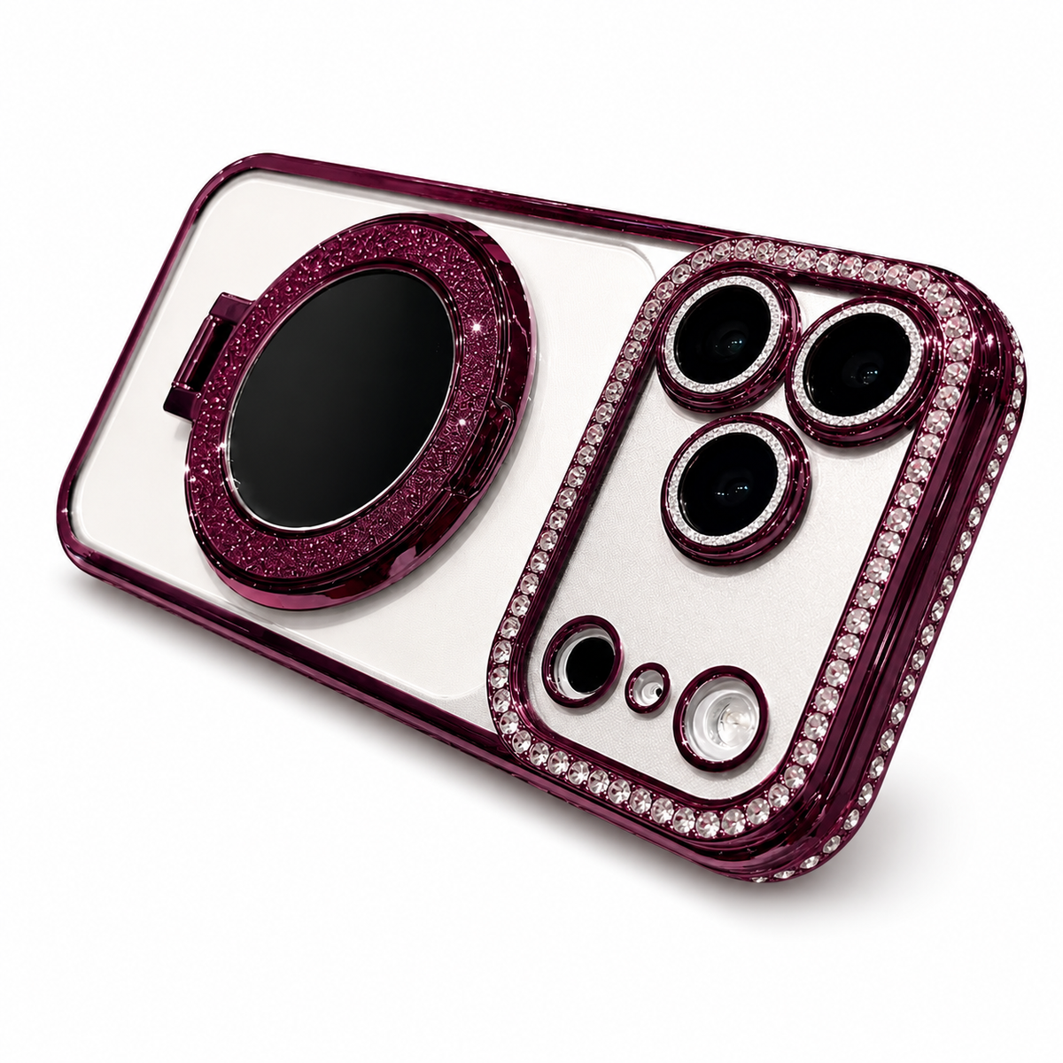 Premium iPhone Case MagSafe Diamond Glitter Mirror Magnetic Stand Clear Shockproof PC TPU Sparkling Ring Holder Protective Cover Slim Case
