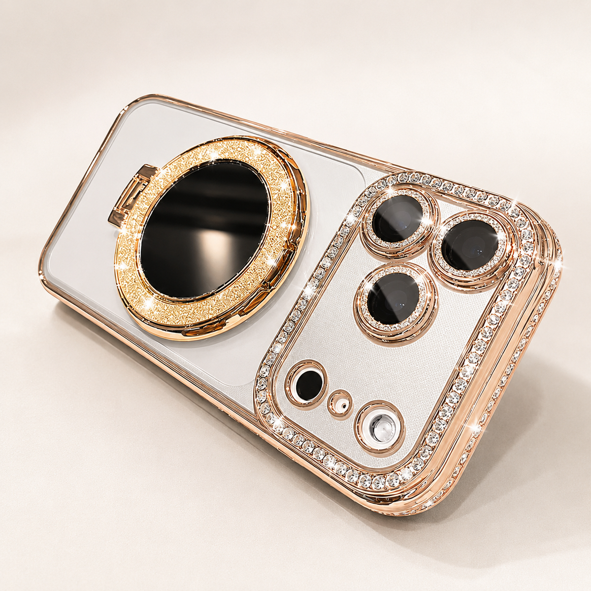 Premium iPhone Case MagSafe Diamond Glitter Mirror Magnetic Stand Clear Shockproof PC TPU Sparkling Ring Holder Protective Cover Slim Case