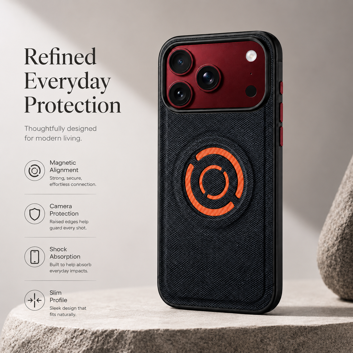 Premium iPhone Case MagSafe Fabric PU Leather Magnetic Full Camera Protection Shockproof Non Slip Matte Lightweight Textured Protective Back Cover Case