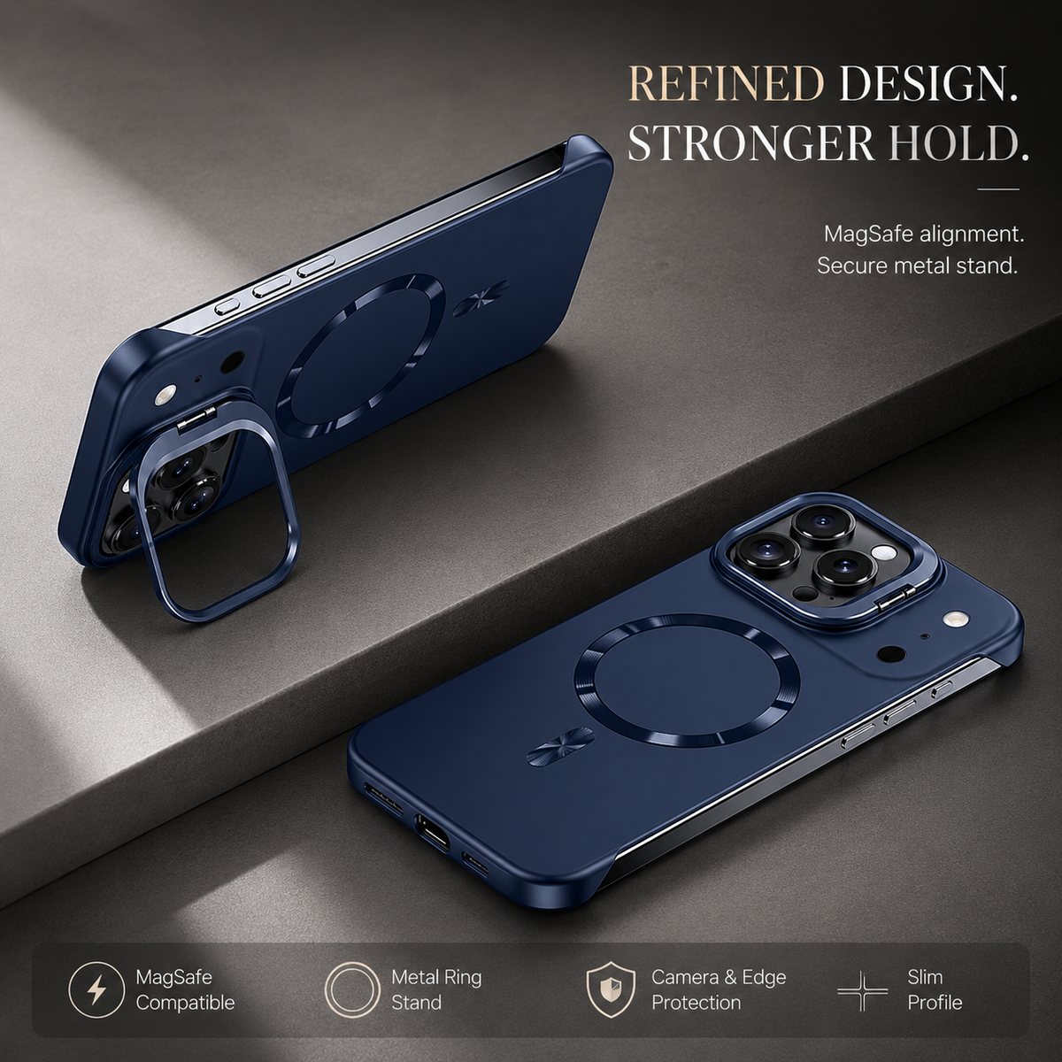 Premium iPhone Case MagSafe Frameless Metal Lens Holder Magnetic Ultra Thin Matte PC Anti Scratch Non Slip Lightweight Full Coverage Protective Cover