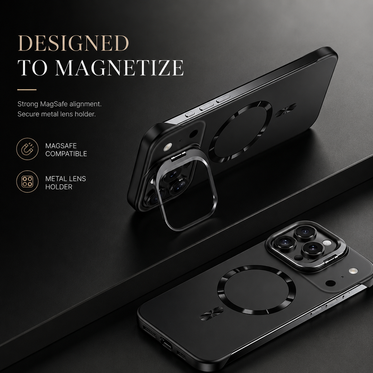 Premium iPhone Case MagSafe Frameless Metal Lens Holder Magnetic Ultra Thin Matte PC Anti Scratch Non Slip Lightweight Full Coverage Protective Cover