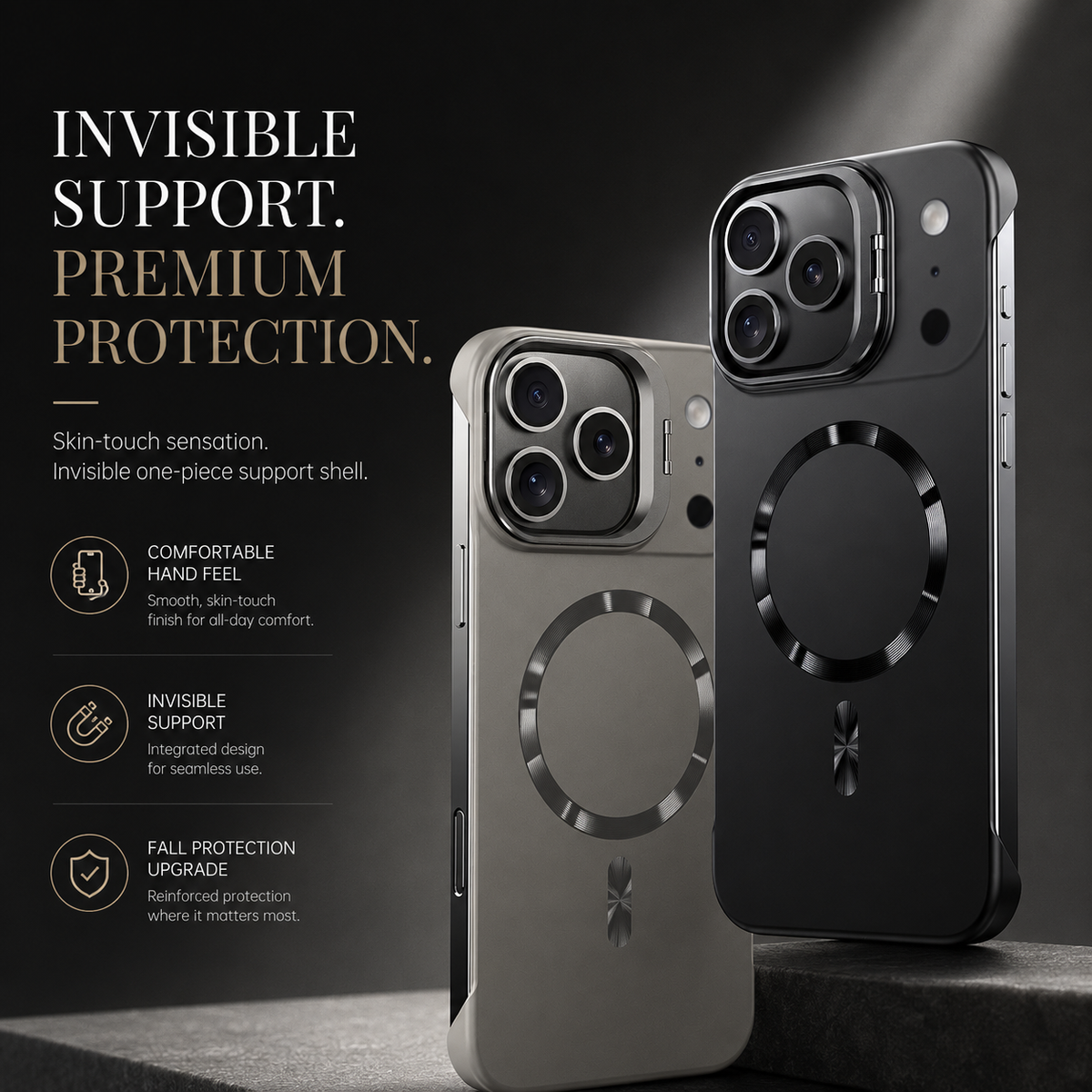Premium iPhone Case MagSafe Frameless Metal Lens Holder Magnetic Ultra Thin Matte PC Anti Scratch Non Slip Lightweight Full Coverage Protective Cover