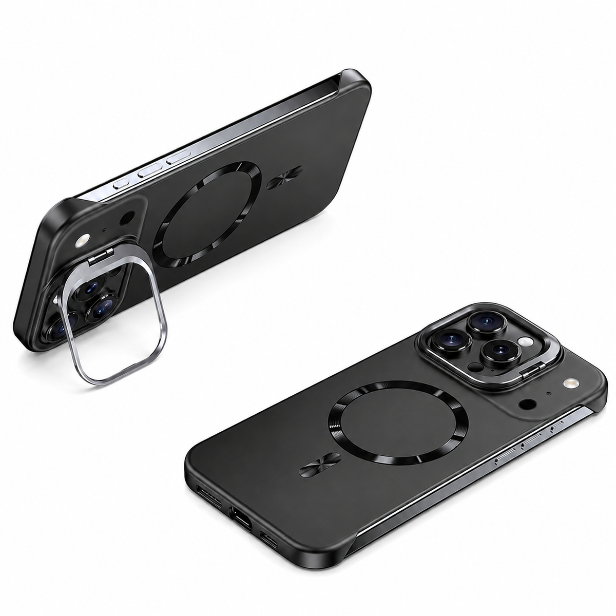 Premium iPhone Case MagSafe Frameless Metal Lens Holder Magnetic Ultra Thin Matte PC Anti Scratch Non Slip Lightweight Full Coverage Protective Cover