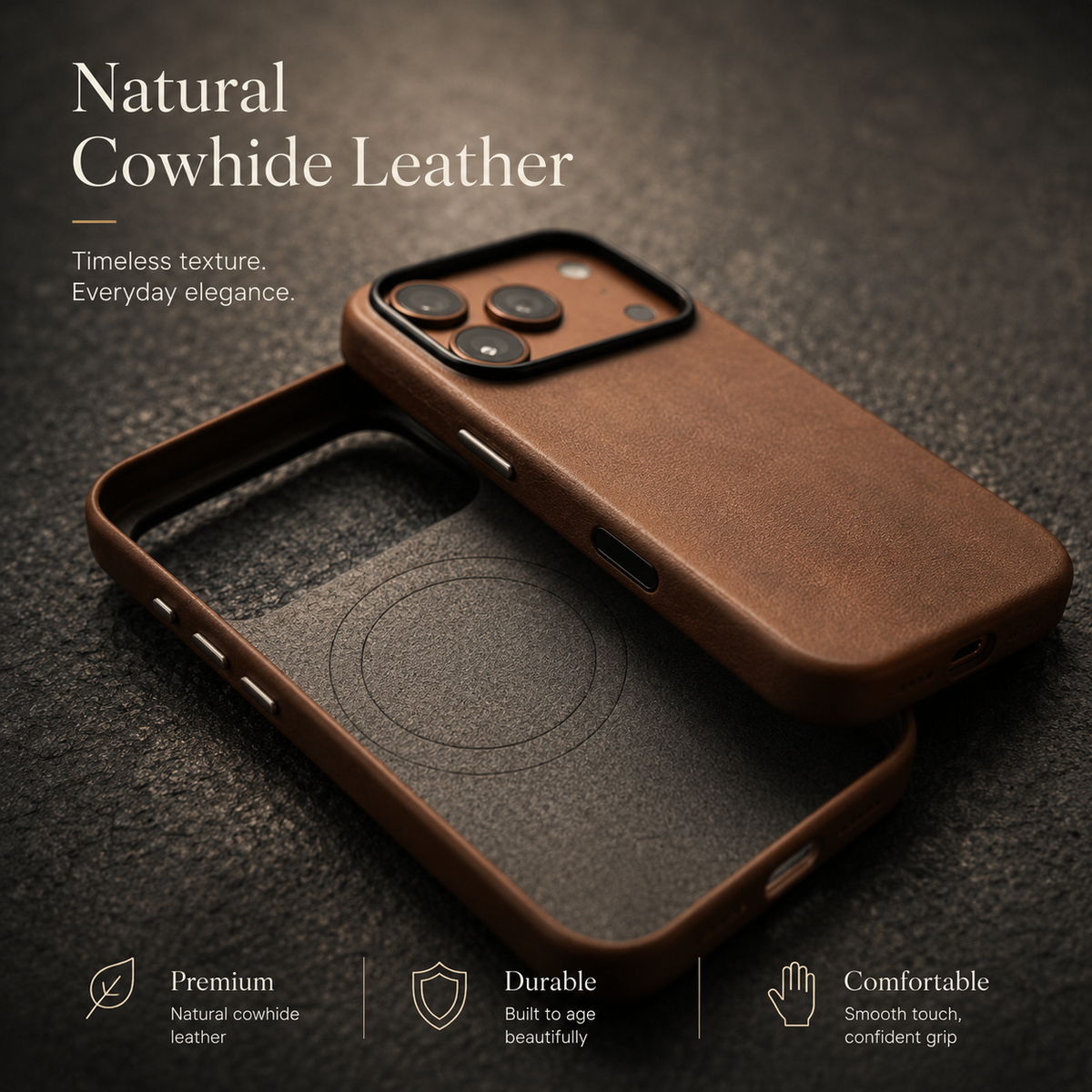 Premium iPhone Case MagSafe Genuine Cowhide Leather Magnetic Protective Cover Anti Fingerprint Non Slip Retro Full Coverage Shock Resistant Slim Luxury