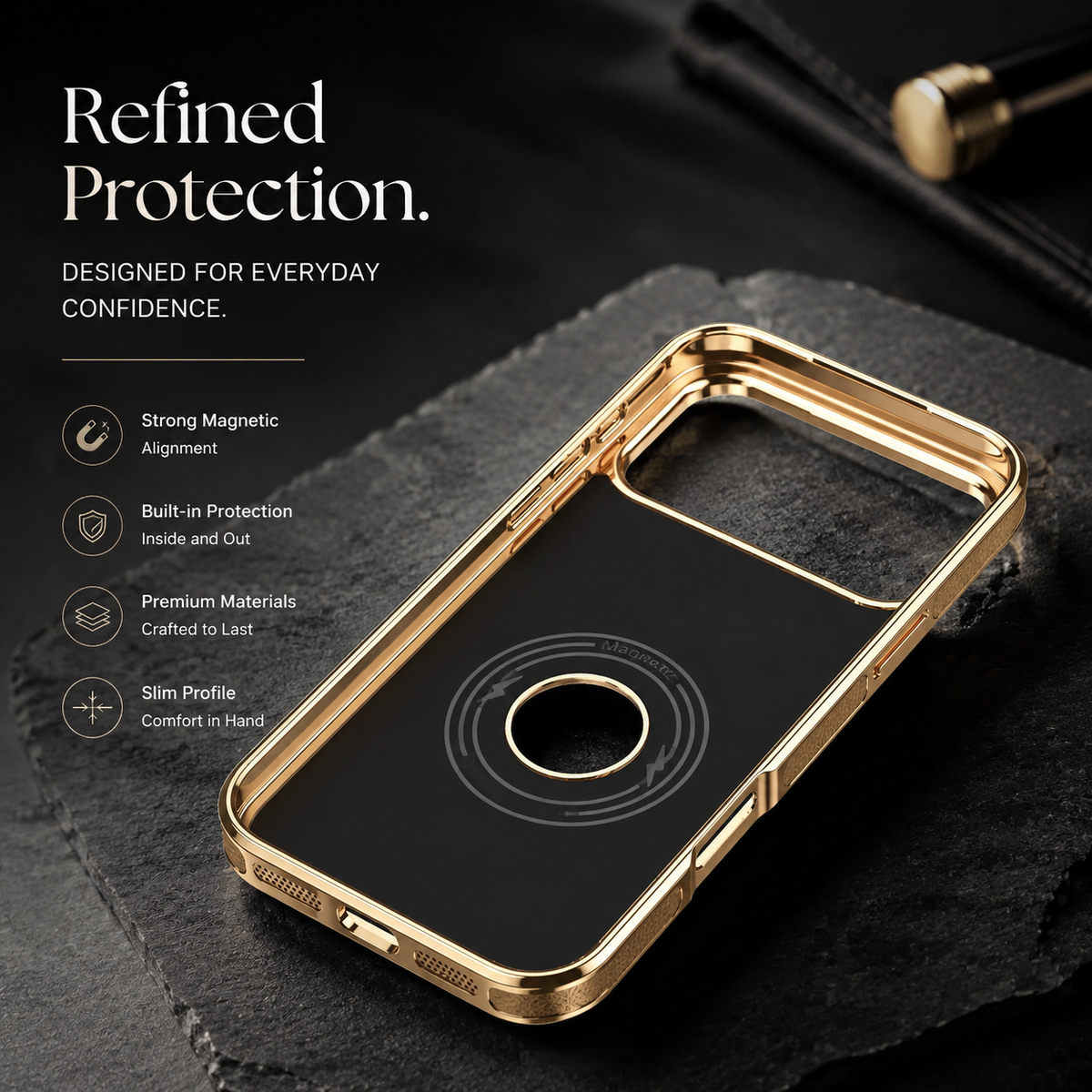 Premium iPhone Case MagSafe Genuine Cowhide Leather Slim Protective Cover Lychee Texture Anti Fingerprint Non Slip Camera Protection Magnetic Lightweight