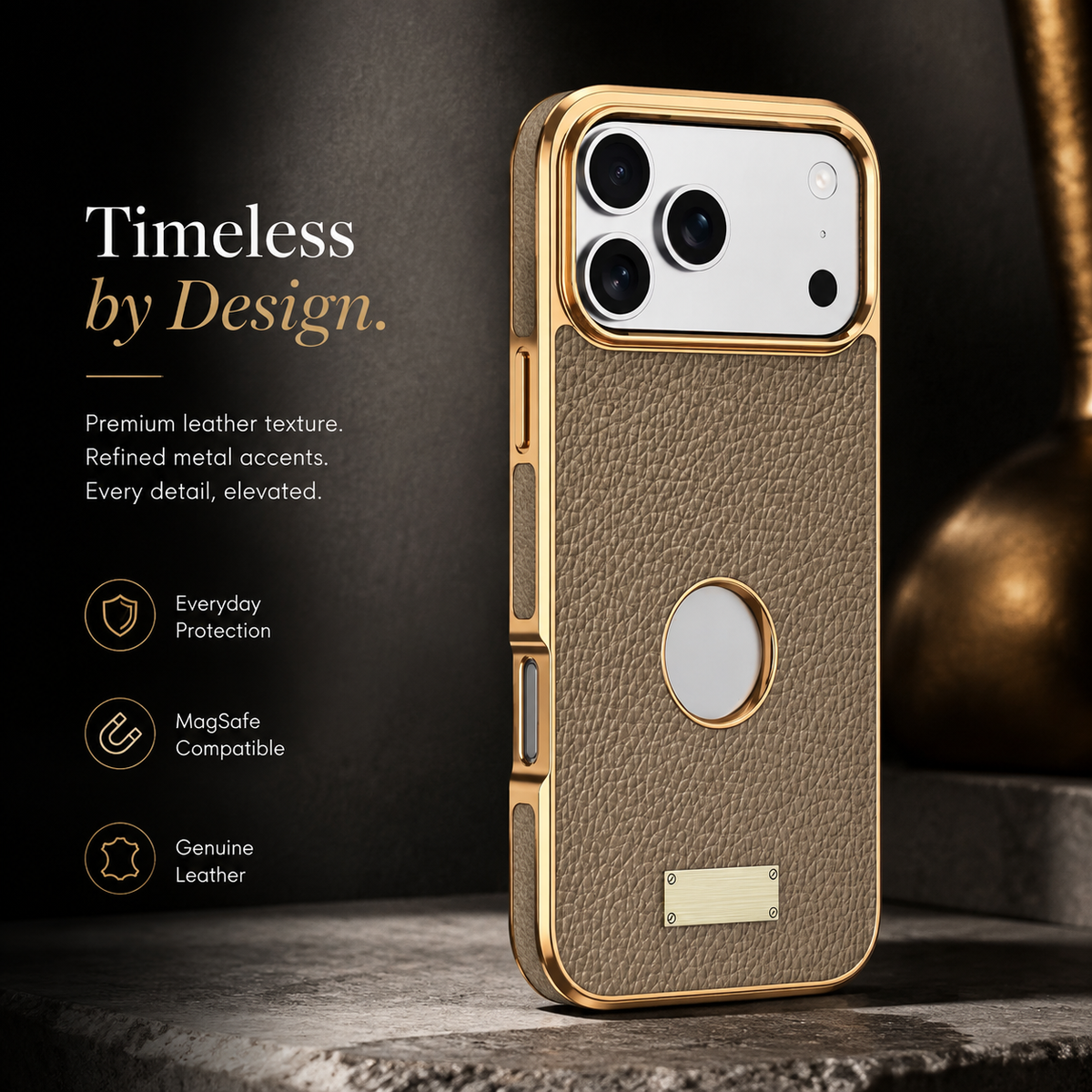 Premium iPhone Case MagSafe Genuine Cowhide Leather Slim Protective Cover Lychee Texture Anti Fingerprint Non Slip Camera Protection Magnetic Lightweight