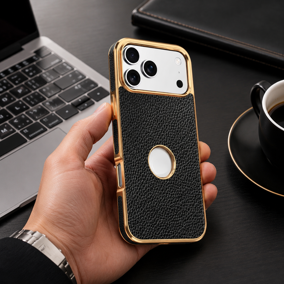 Premium iPhone Case MagSafe Genuine Cowhide Leather Slim Protective Cover Lychee Texture Anti Fingerprint Non Slip Camera Protection Magnetic Lightweight