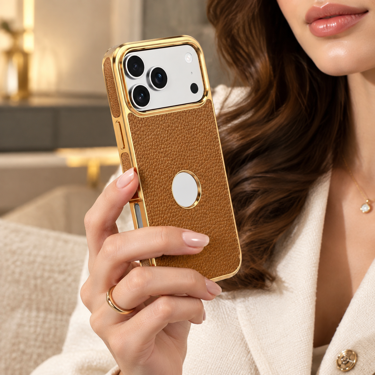 Premium iPhone Case MagSafe Genuine Cowhide Leather Slim Protective Cover Lychee Texture Anti Fingerprint Non Slip Camera Protection Magnetic Lightweight