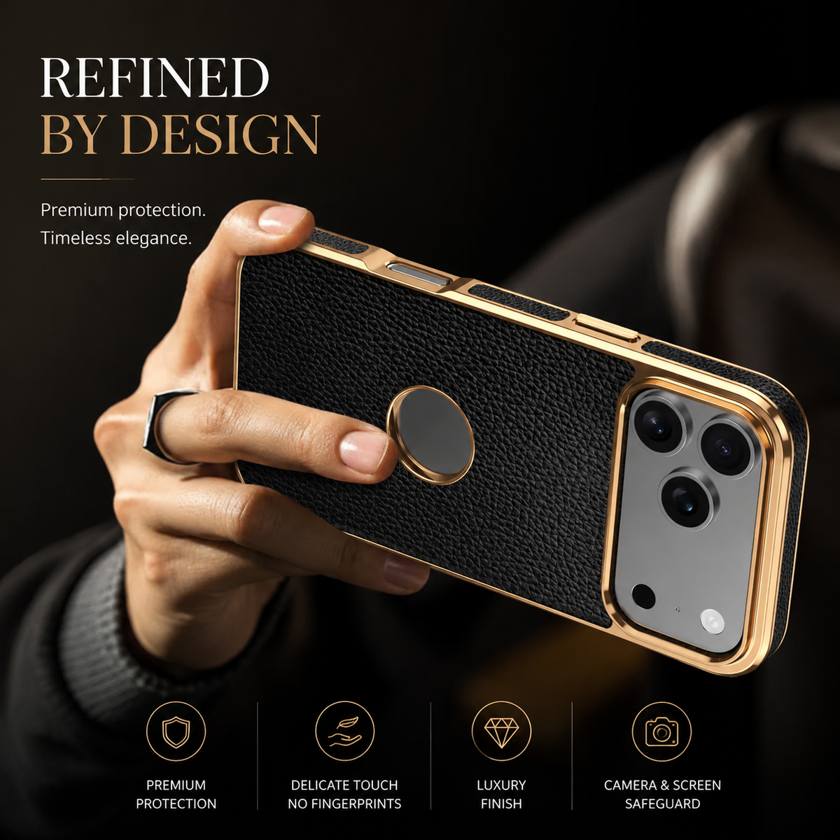 Premium iPhone Case MagSafe Genuine Cowhide Leather Slim Protective Cover Lychee Texture Anti Fingerprint Non Slip Camera Protection Magnetic Lightweight