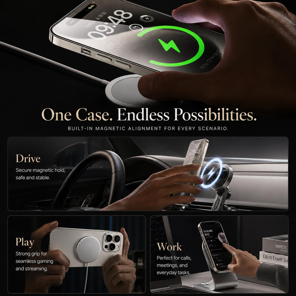 Premium iPhone Case MagSafe Glass Camera Lens Protector Magnetic Wireless Charging Shockproof PC TPU Slim Reinforced Protective Bumper Cover Case