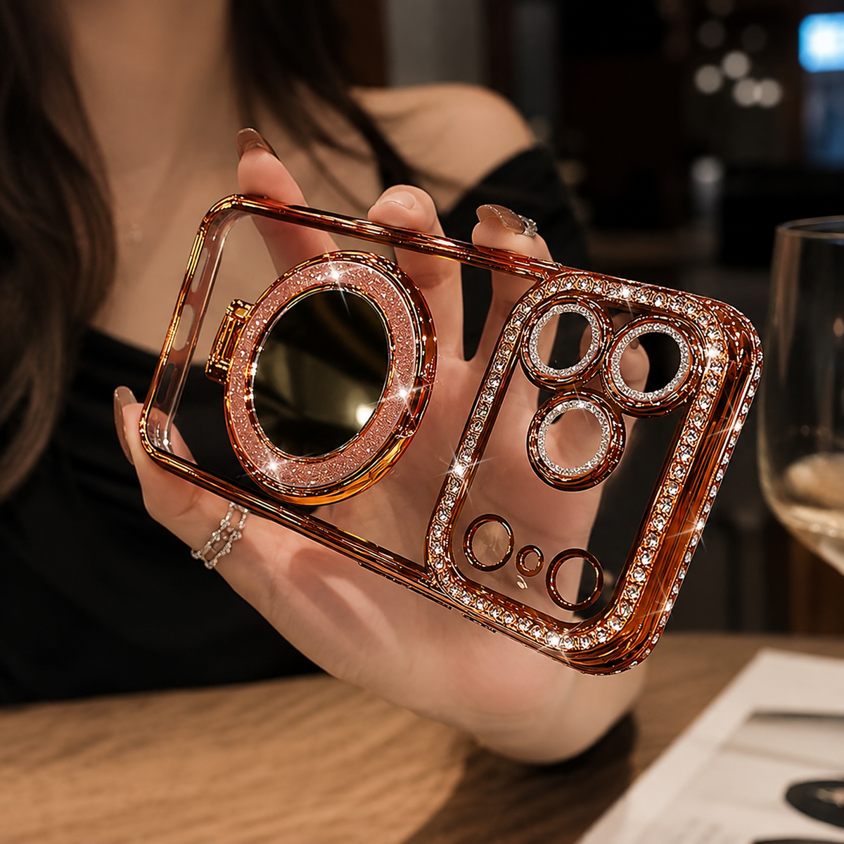 Premium iPhone Case MagSafe Glitter Clear Mirror Magnetic Ring Stand Lens Film Soft TPU Sparkling Protective Cover Anti Scratch Slim Holder Case