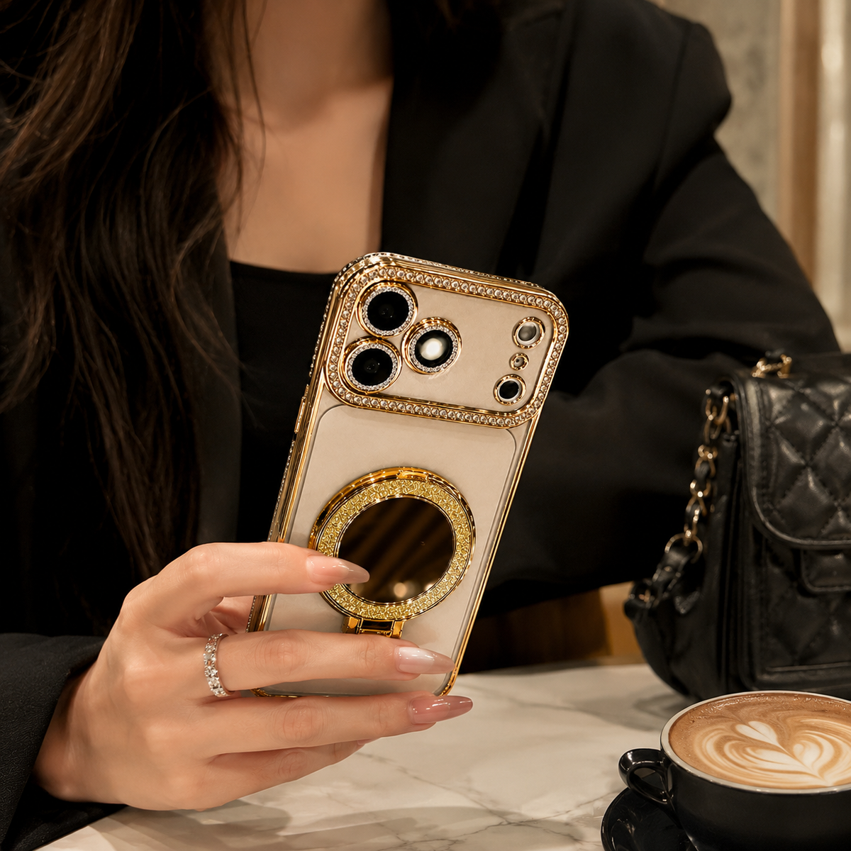 Premium iPhone Case MagSafe Glitter Clear Mirror Magnetic Ring Stand Lens Film Soft TPU Sparkling Protective Cover Anti Scratch Slim Holder Case