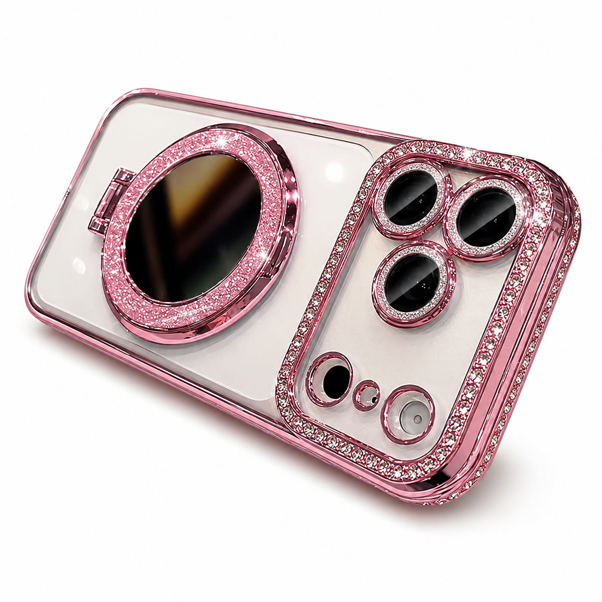 Premium iPhone Case MagSafe Glitter Clear Mirror Magnetic Ring Stand Lens Film Soft TPU Sparkling Protective Cover Anti Scratch Slim Holder Case