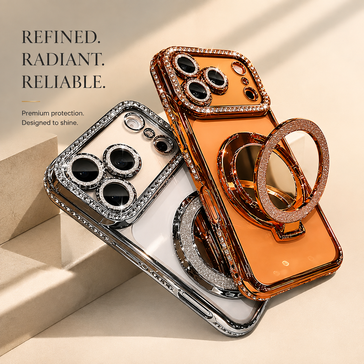 Premium iPhone Case MagSafe Glitter Clear Mirror Magnetic Ring Stand Lens Film Soft TPU Sparkling Protective Cover Anti Scratch Slim Holder Case