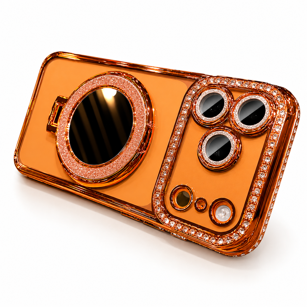Premium iPhone Case MagSafe Glitter Clear Mirror Magnetic Ring Stand Lens Film Soft TPU Sparkling Protective Cover Anti Scratch Slim Holder Case