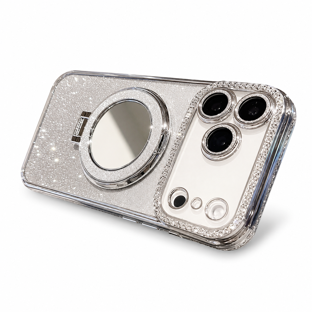 Premium iPhone Case MagSafe Glitter Diamond Clear Mirror Magnetic Ring Holder PC TPU Sparkling Stand Shockproof Protective Cover Anti Scratch Slim Case