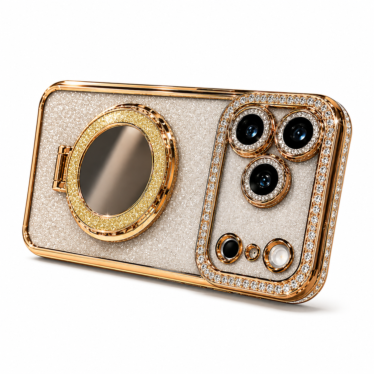 Premium iPhone Case MagSafe Glitter Diamond Mirror Magnetic Bracket Stand Makeup Lens Film Anti Scratch Non Slip Jewelled Protective Cover