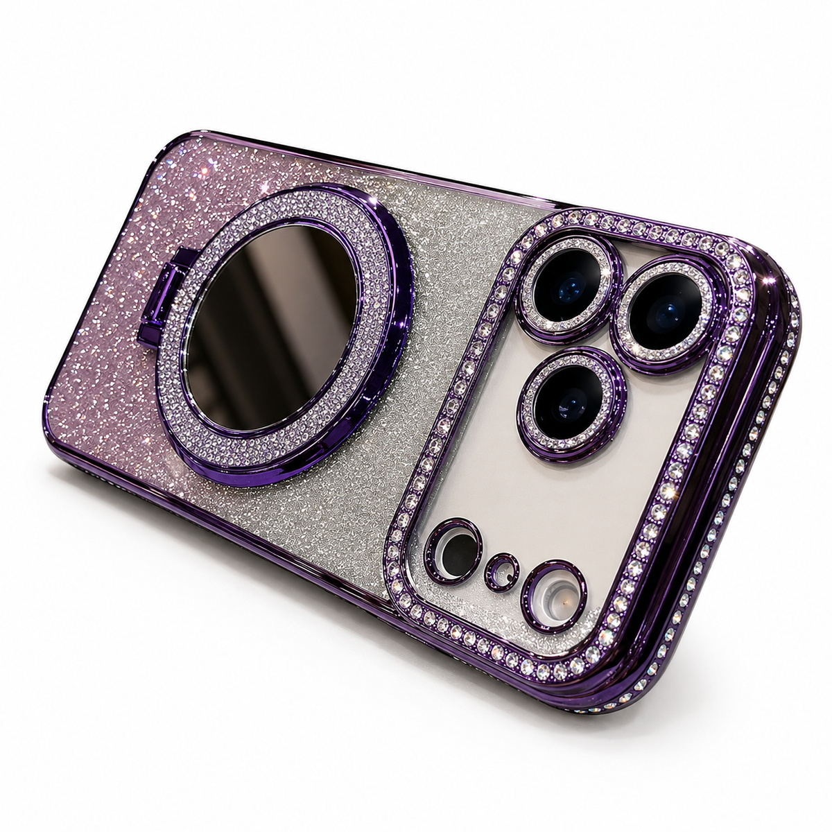 Premium iPhone Case MagSafe Glitter Diamond Mirror Magnetic Bracket Stand Makeup Lens Film Anti Scratch Non Slip Jewelled Protective Cover