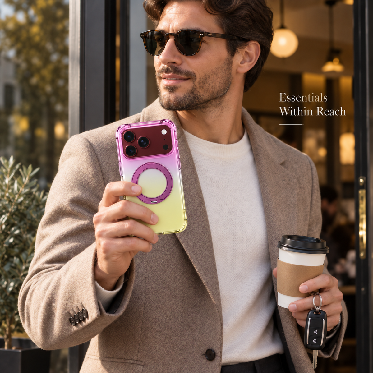 Premium iPhone Case MagSafe Gradient Magnetic Rotating Folding Stand Hinge Protection Shockproof Foldable Slim Protective Cover Case Design