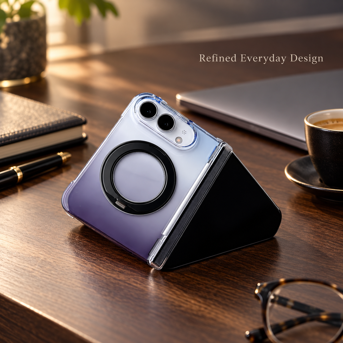 Premium iPhone Case MagSafe Gradient Magnetic Rotating Folding Stand Hinge Protection Shockproof Foldable Slim Protective Cover Case Design