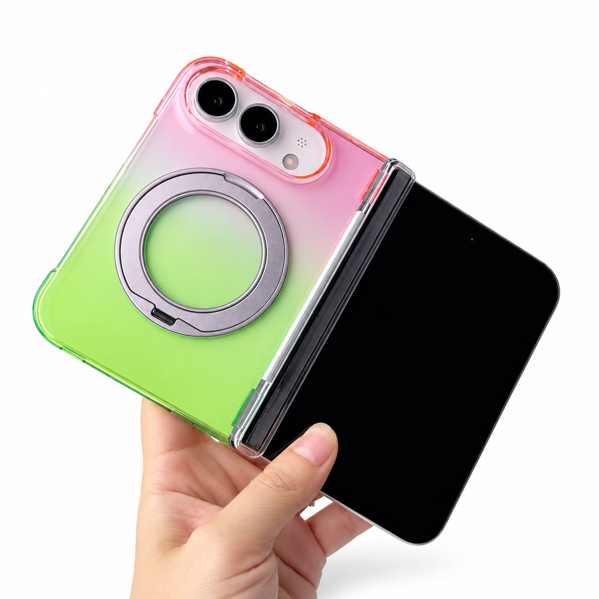 Premium iPhone Case MagSafe Gradient Magnetic Rotating Folding Stand Hinge Protection Shockproof Foldable Slim Protective Cover Case Design