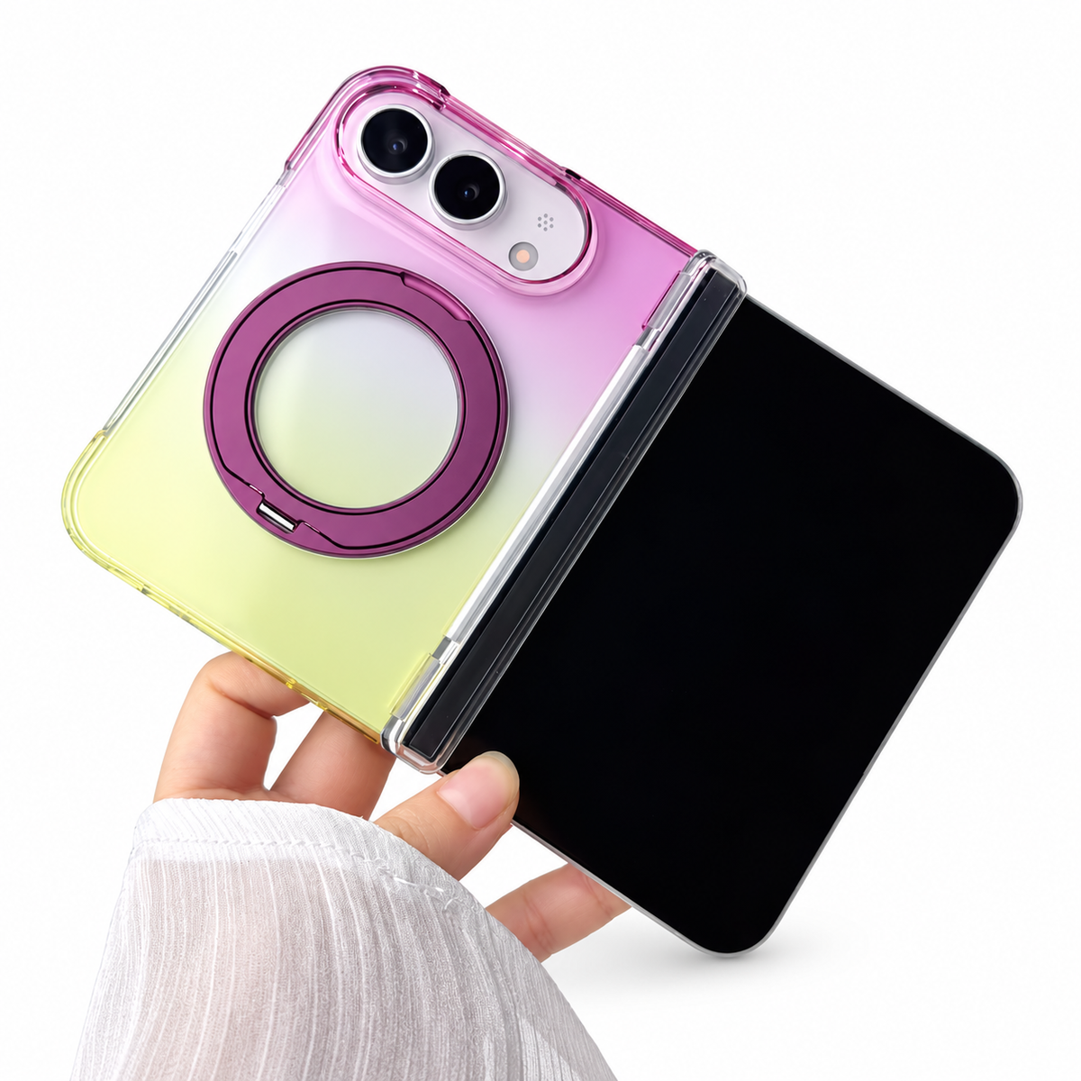 Premium iPhone Case MagSafe Gradient Magnetic Rotating Folding Stand Hinge Protection Shockproof Foldable Slim Protective Cover Case Design