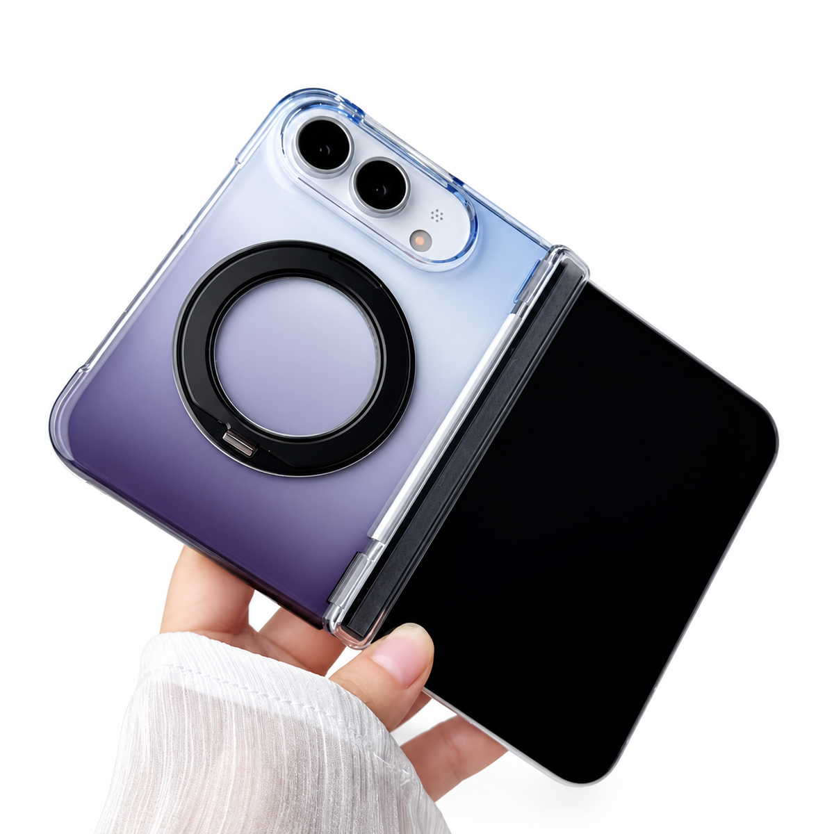 Premium iPhone Case MagSafe Gradient Magnetic Rotating Folding Stand Hinge Protection Shockproof Foldable Slim Protective Cover Case Design