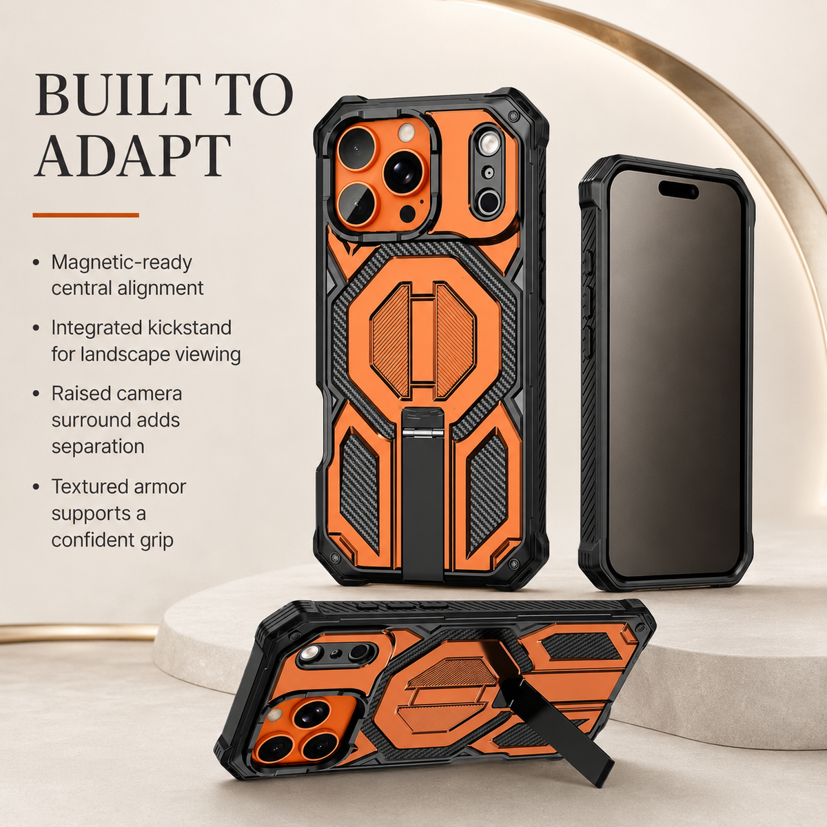 Premium iPhone Case MagSafe Heavy Duty Armor Magnetic Metal Stand Shockproof PC TPU Dual Layer Matte Non Slip Rugged Protective Bumper Cover Case