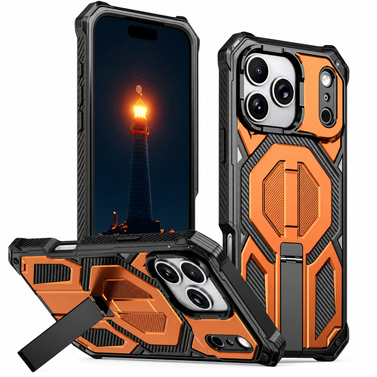 Premium iPhone Case MagSafe Heavy Duty Armor Magnetic Metal Stand Shockproof PC TPU Dual Layer Matte Non Slip Rugged Protective Bumper Cover Case
