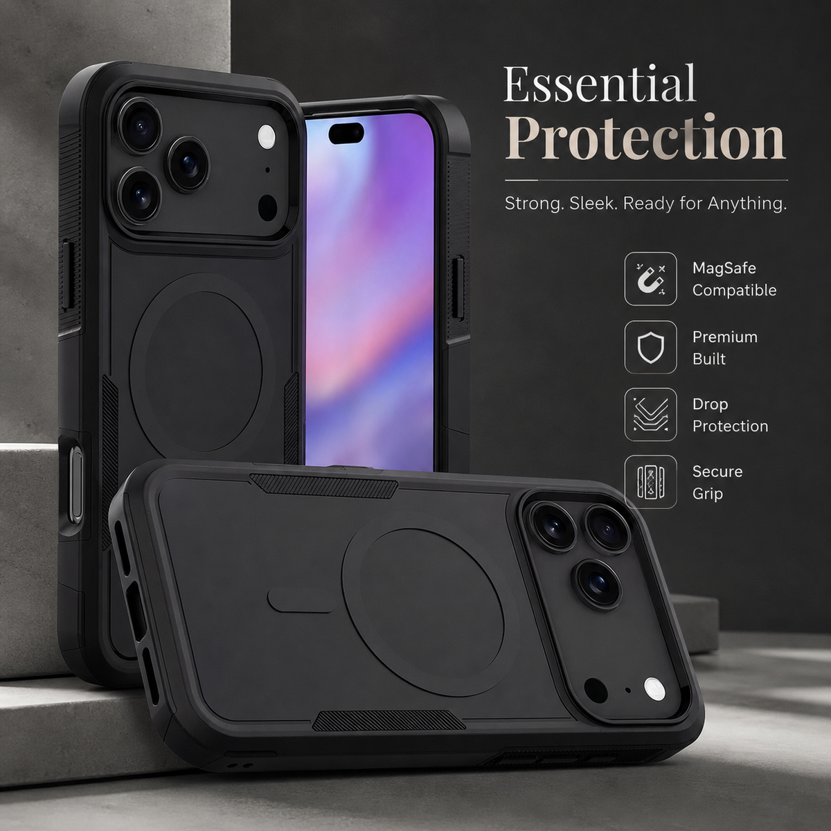 Premium iPhone Case MagSafe Heavy Duty Armor Shockproof Protective Cover PC TPU Magnetic Charging Matte Anti Fingerprint Anti Slip Reinforced Rugged