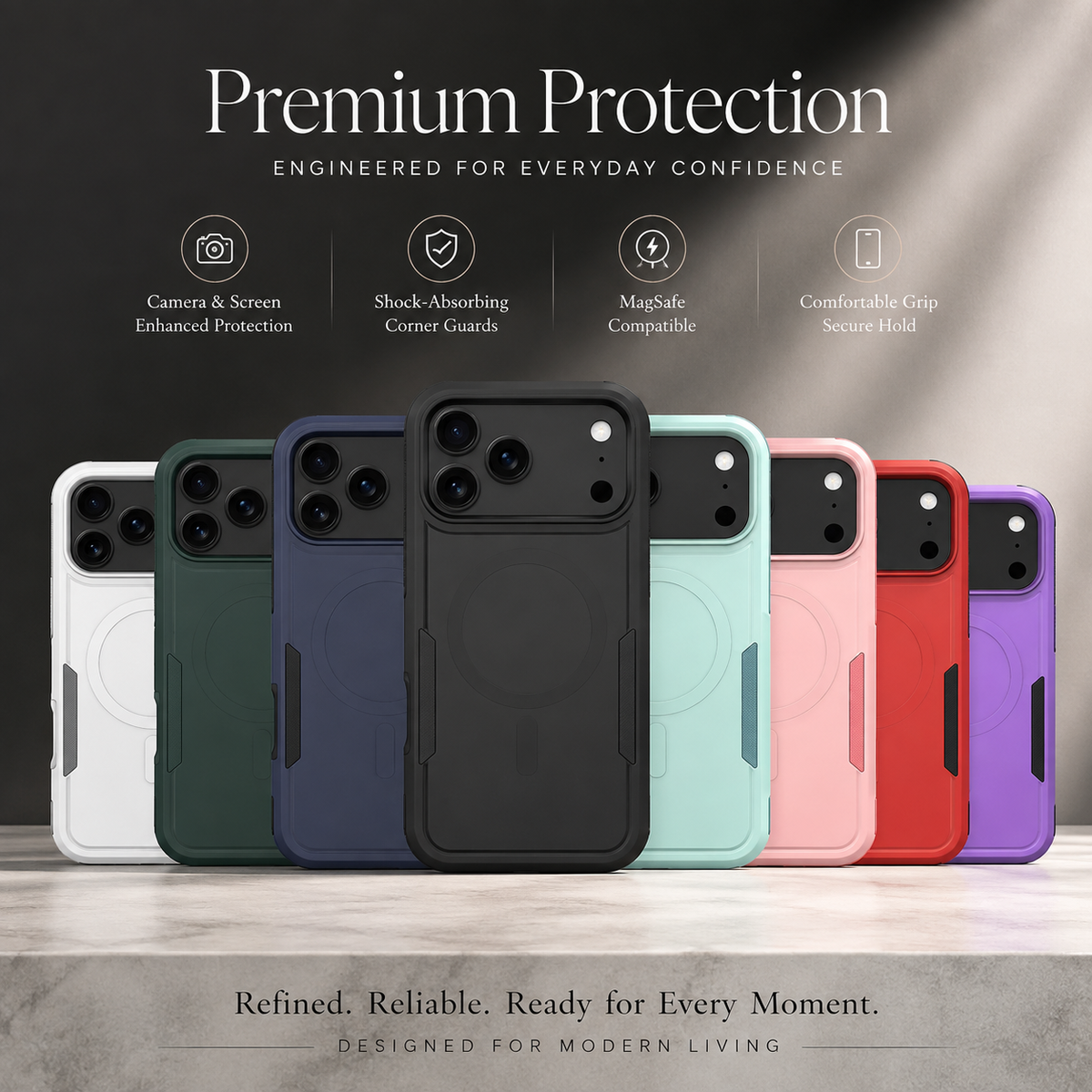 Premium iPhone Case MagSafe Heavy Duty Armor Shockproof Protective Cover PC TPU Magnetic Charging Matte Anti Fingerprint Anti Slip Reinforced Rugged