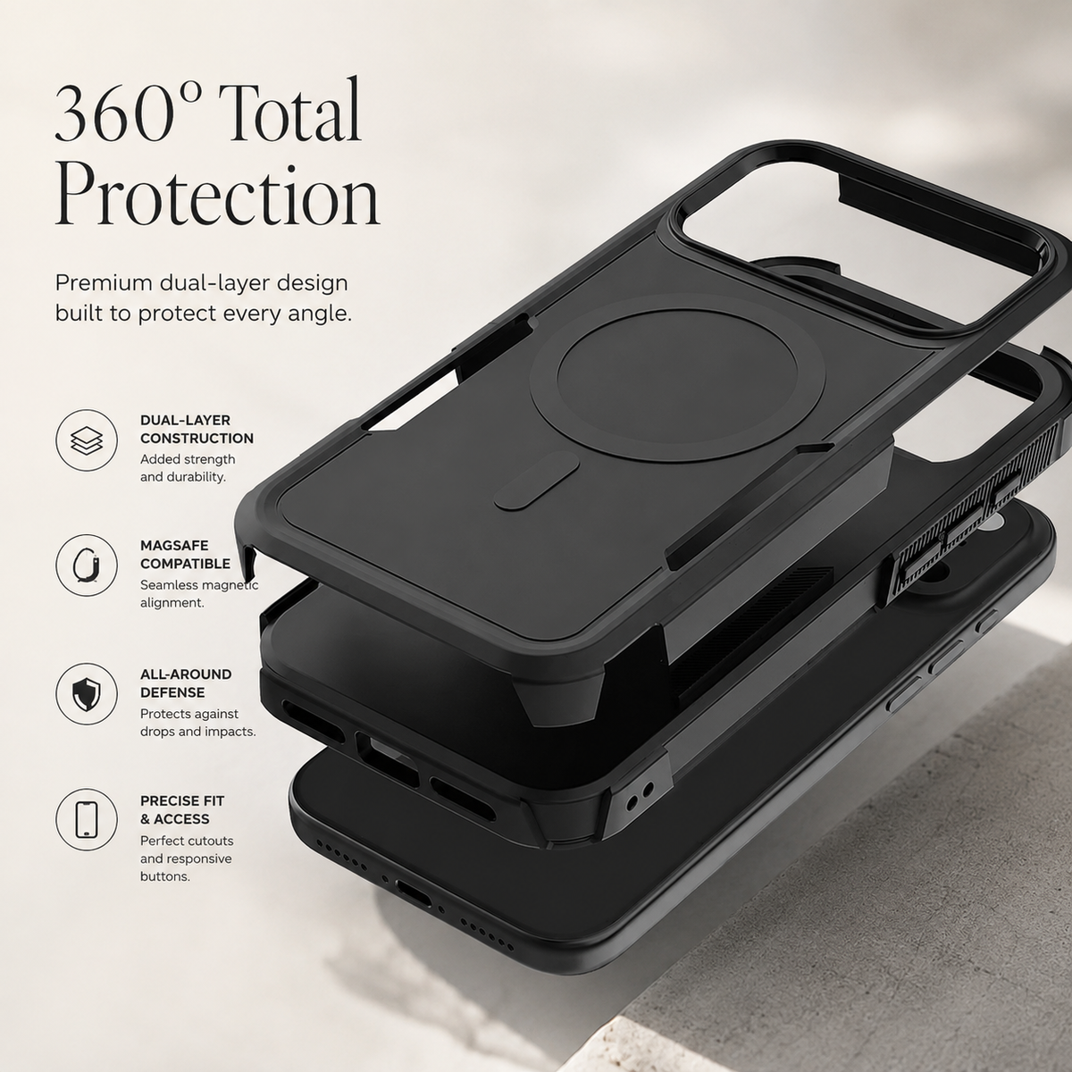 Premium iPhone Case MagSafe Heavy Duty Armor Shockproof Protective Cover PC TPU Magnetic Charging Matte Anti Fingerprint Anti Slip Reinforced Rugged