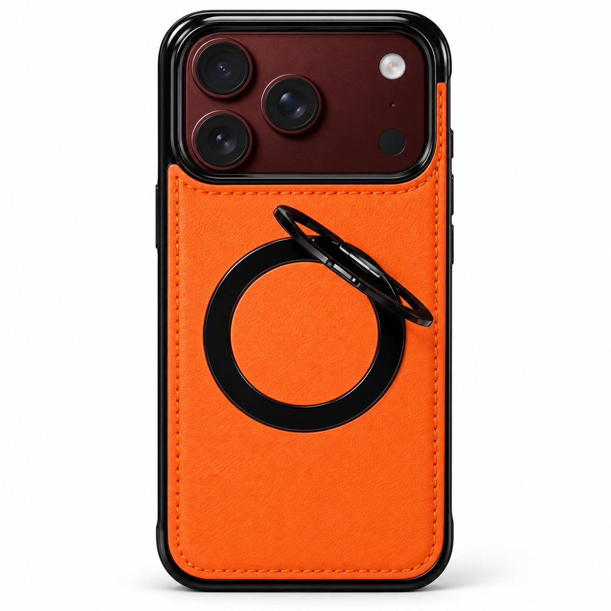 Premium iPhone Case MagSafe Hinge Protection 360 Rotating Ring Holder PU Leather PC TPU Shockproof Non Slip Lightweight Foldable Kickstand Cover